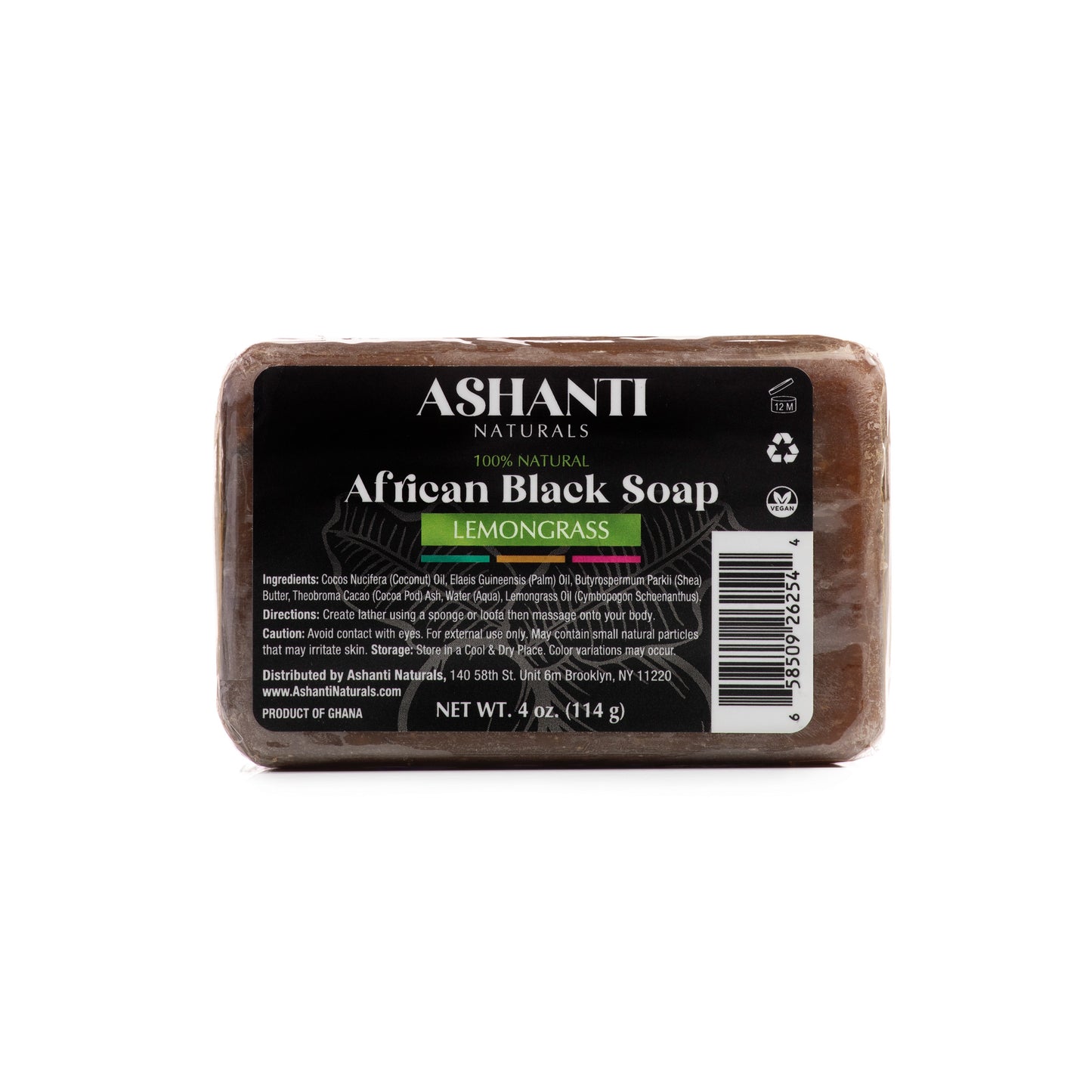 ASHANTI NATURALS 100% African Black Soap - Lemongrass